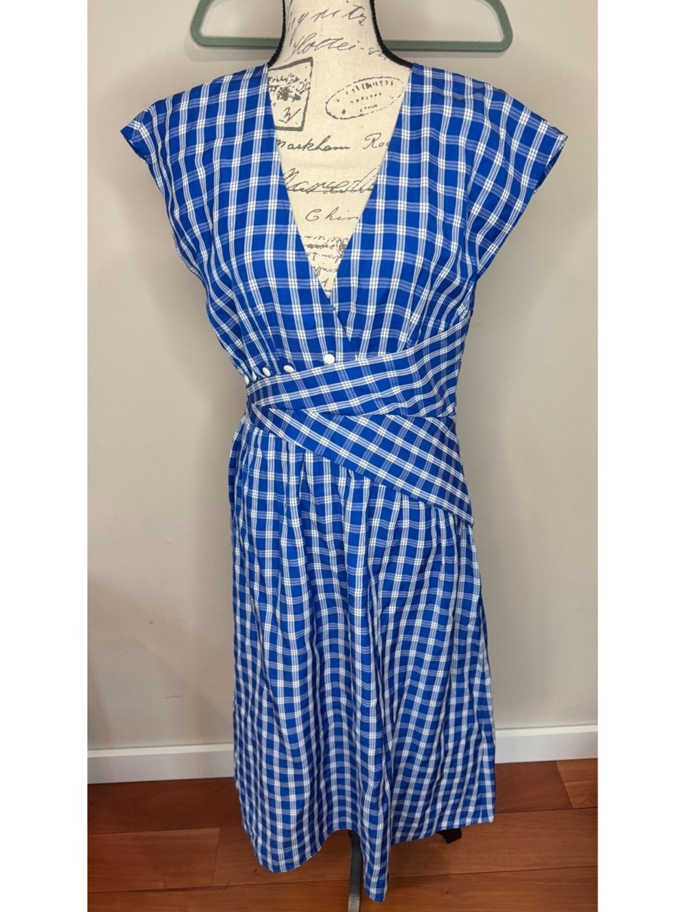 Sea New York Blue Gingham Midi Dress Sz 6